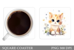 Cute Cat Coaster Design. Cat Flowers Coaster Sublimation Product Image 1