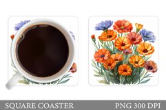 Flowers Coaster Sublimation. Summer Coaster Design Product Image 1