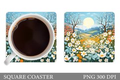Spring Coaster Sublimation. Flowers Square Coaster Design Product Image 1