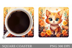 Cute Cat Coaster Design. Cat Flowers Coaster Product Image 1