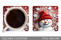 Snowman Square Coaster. Cute Snowman Coaster Sublimation Product Image 1