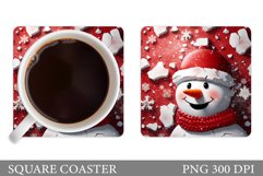 Snowman Square Coaster. Cute Snowman Coaster Design Product Image 1