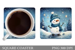 Snowman Square Coaster. Cute Snowman Coaster Sublimation Product Image 1