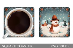 Snowman Coaster Sublimation. Winter Square Coaster Design Product Image 1