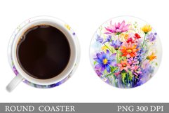 Wildflowers Coaster Design. Flowers Coaster Sublimation Product Image 1