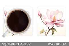 Magnolia Coaster Sublimation. Flowers Square Coaster Templat Product Image 1