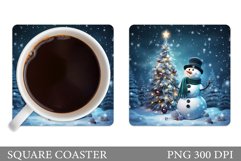 Snowman Square Coaster. Snowman Coaster Sublimation Product Image 1
