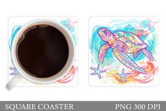 Turtle Square Coaster Design. Turtle Coaster Sublimation Product Image 1