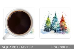 Christmas Tree Coaster. Watercolor Christmas Tree Coaster Product Image 1