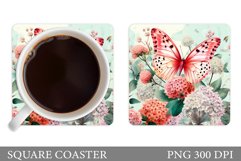 Floral Coaster Sublimation. Butterfly Coaster Design Product Image 1