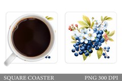 Berries Coaster Sublimation. Flowers Coaster Design Product Image 1