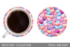 Hearts Coaster Design. Hearts Round Coaster Sublimation Product Image 1