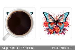 Butterfly Coaster Sublimation. Flowers Coaster Design Product Image 1