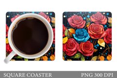 Roses Coaster Sublimation. Square Coaster Flowers Design Product Image 1