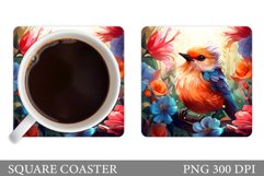 Bird Coaster Design. Bird Flowers Square Coaster Product Image 1