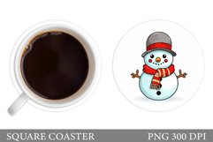 Cute Snowman Coaster. Snowman Round Coaster Sublimation Product Image 1