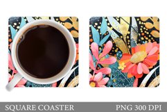 Flowers Square Coaster Sublimation. Flowers Coaster Design Product Image 1