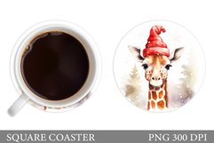 Christmas Giraffe Coaster. Cute Giraffe Coaster Sublimation Product Image 1