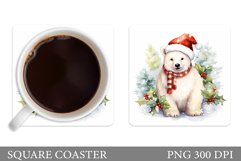Christmas Bear Coaster. Polar Bear Coaster Sublimation Product Image 1