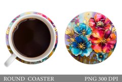 Flowers Round Coaster Design. Flowers Coaster Sublimation Product Image 1