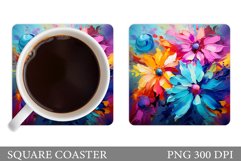 Colorful Flowers Coaster Design. Flowers Coaster Sublimation Product Image 1