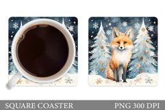 Winter Fox Square Coaster. Christmas Fox Coaster Sublimation Product Image 1