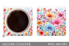 Flowers Square Coaster Sublimation. Flowers Coaster Design Product Image 1