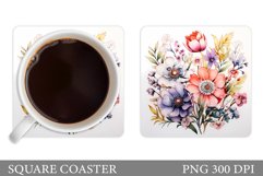 Flowers Square Coaster Sublimation. Flowers Coaster Design Product Image 1