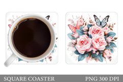 Floral Coaster Sublimation. Butterflies Coaster Design Product Image 1