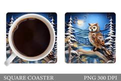 Owl Square Coaster. Winter Owl Coaster Sublimation Product Image 1