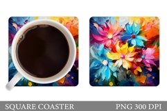Flowers Square Coaster. Colorful Flowers Coaster Sublimation Product Image 1