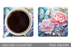 Butterflies Coaster Sublimation. Flowers Coaster Design Product Image 1