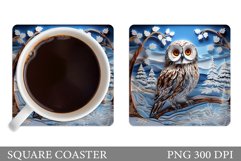 Owl Square Coaster. Winter Owl Coaster Design Product Image 1