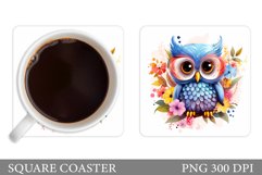 Cute Owl Coaster Sublimation. Owl Square Coaster Design Product Image 1