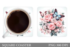 Butterflies Coaster Sublimation. Rose Coaster Design Product Image 1