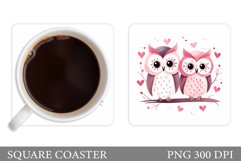 Owls Hearts Coaster Sublimation. Valentines Coaster Design Product Image 1