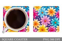 Colorful Daisy Flowers Coaster. Flowers Coaster Design Product Image 1