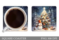 Snowman Square Coaster Design. Snowman Coaster Sublimation Product Image 1