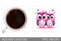 Cute Owls Coaster Design. Valentine Coaster Sublimation Product Image 1
