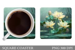 Lotus Coaster Design. Lotus Square Coaster Sublimation Product Image 1