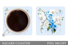 Orchid Coaster Sublimation. Flowers Coaster Design Product Image 1