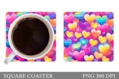 Hearts Coaster Sublimation. Colorful Hearts Square Coaster Product Image 1
