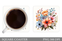 Flowers Square Coaster Sublimation. Flowers Coaster Design Product Image 1