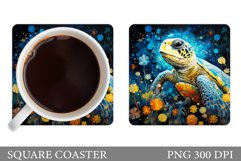 Turtle Square Coaster. Flowers Coaster Sublimation Product Image 1
