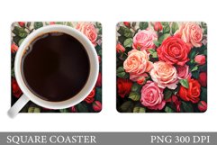 Roses Coaster Sublimation. Flowers Square Coaster Design Product Image 1