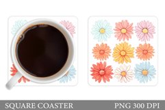 Daisy Flowers Coaster Design. Flowers Coaster Sublimation Product Image 1