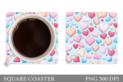 Hearts Coaster Sublimation. Colorful Hearts Square Coaster Product Image 1