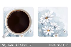 Daisy Flowers Coaster Design. Floral Coaster Sublimation Product Image 1