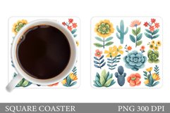 Succulents Coaster Sublimation. Flowers Coaster Design Product Image 1