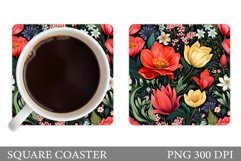 Flowers Square Coaster Sublimation. Flowers Coaster Design Product Image 1